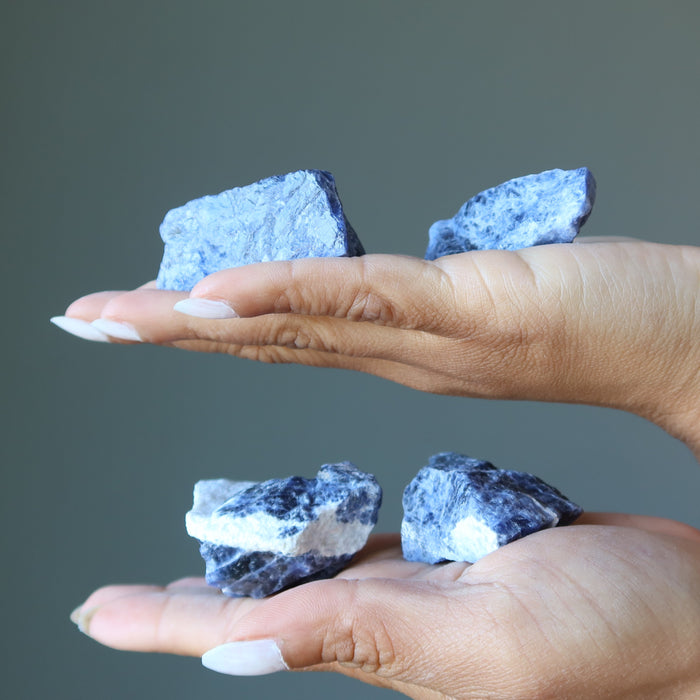 2 Raw Sodalite Crystals on each hand