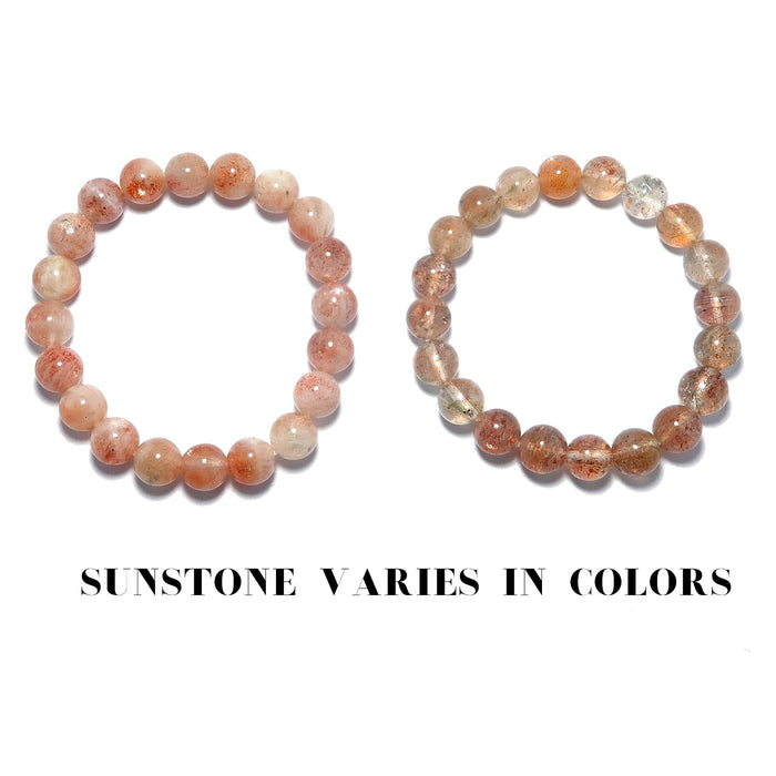 comparison picture of two sunstone bracelets and the photo is captioned as  Sunstone Varies in Colors
