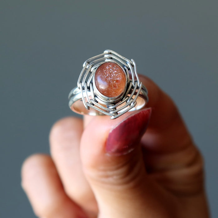 Sunstone Ring Infinite Dreamcatcher Orange Oval Sterling Silver