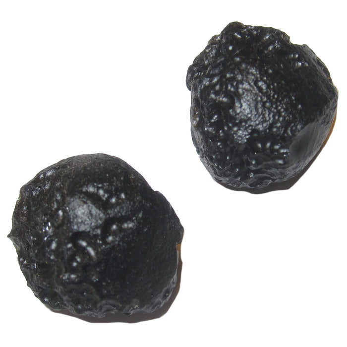 Two Round Black Tektite Meteorites 