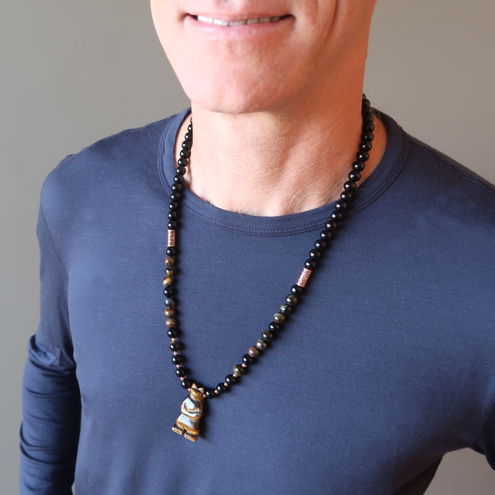 male model wearing Tigers Eye Black Obsidian Necklace