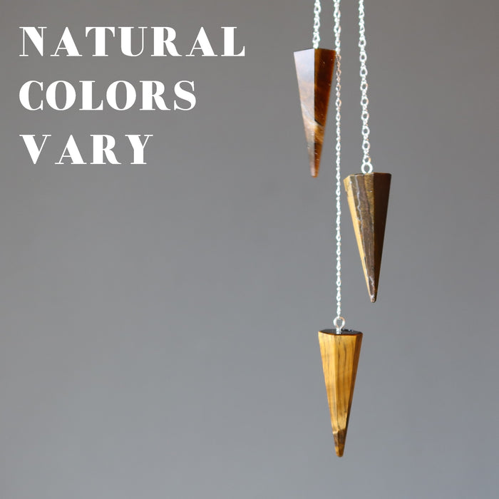 three tigers eye pendulums showing natural colors vary