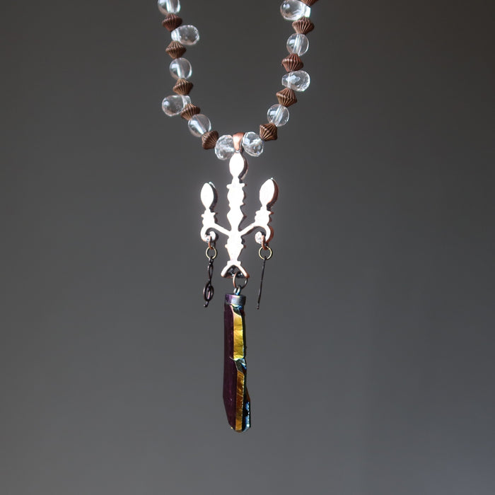 Aura Quartz Necklace Candle Flame Rainbow Titanium