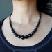 sheila of satin crystals wearing gradual Black Tourmaline round bead Necklace 