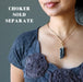 sheila of satin crystals wearing raw black tourmaline on gold electroplated pendant on sold separatedly chokerchoker