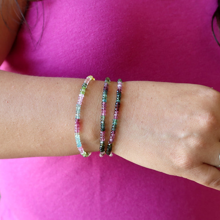 three faceted rainbow tourmaline bracelets