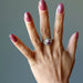 pink tourmaline ring on hand