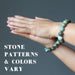 hands clasped wearing african turquoise bracelets to show stone patterns and colors vary