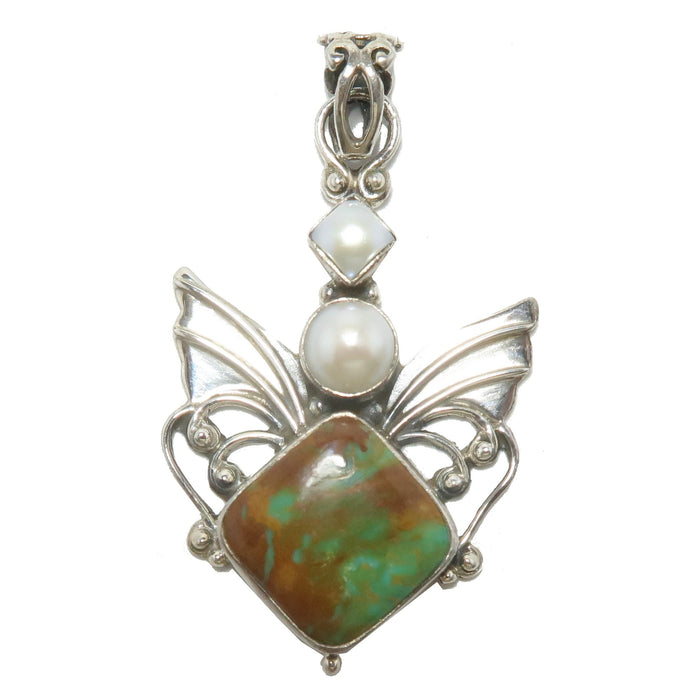 Turquoise Pendant White Pearl Angel Gem Sterling Silver