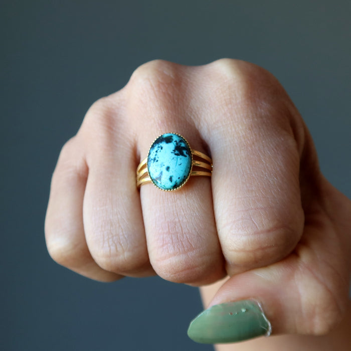 Turquoise Ring Fancy Spirituality Dazzling Gold Adjustable