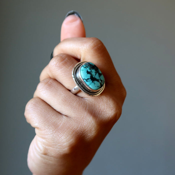 Turquoise Ring Jewel of Oneness Sky Blue Crystal Sterling Silver