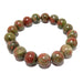 pink and green round unakite beaded stretch bracelet